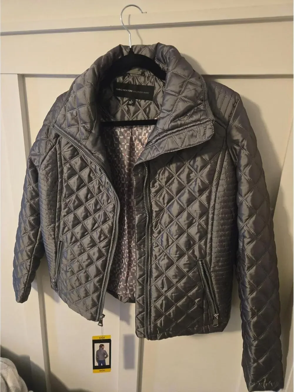 Marc New York Andrew Marc Quilted Metallic Silver Puffer Jacket Size S - Picture 4 of 5